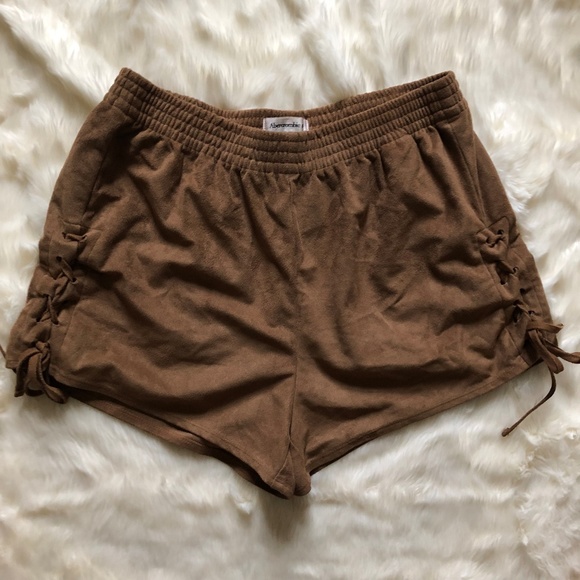 A&F Brown Elastic-Waist Faux Suede Mini-Shorts - Picture 2 of 5